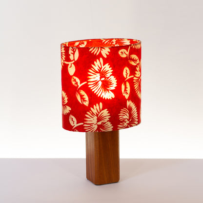 Square Sapele Table Lamp with 20cm Oval Lamp Shade B118 - Batik Peony Red
