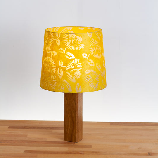 Square Oak Table Lamp with Conical Lamp Shade B120 Batik Peony Yellow