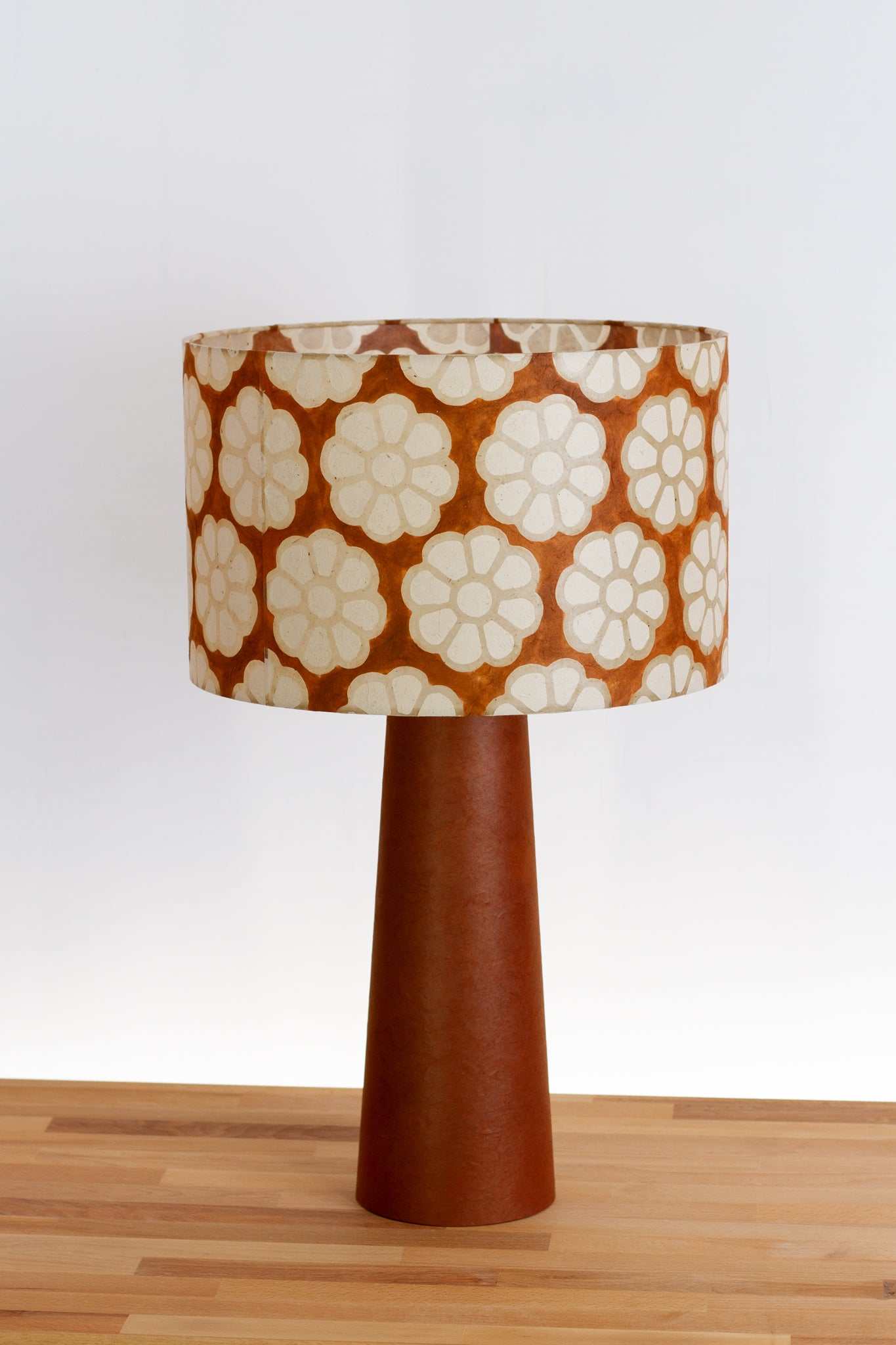 Matching Table Lamp Large with Drum Lamp Shade ~ Batik Big Flower on Brown (P20)