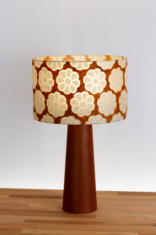 Matching Table Lamp Large with Drum Lamp Shade ~ Batik Big Flower on Brown (P20)