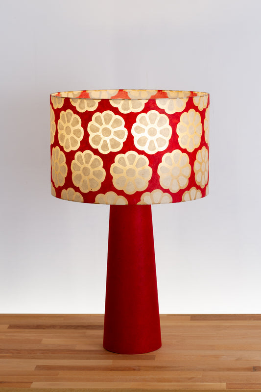 Matching Table Lamp Large with Drum Lamp Shade ~ Batik Big Flower on Red (P18)