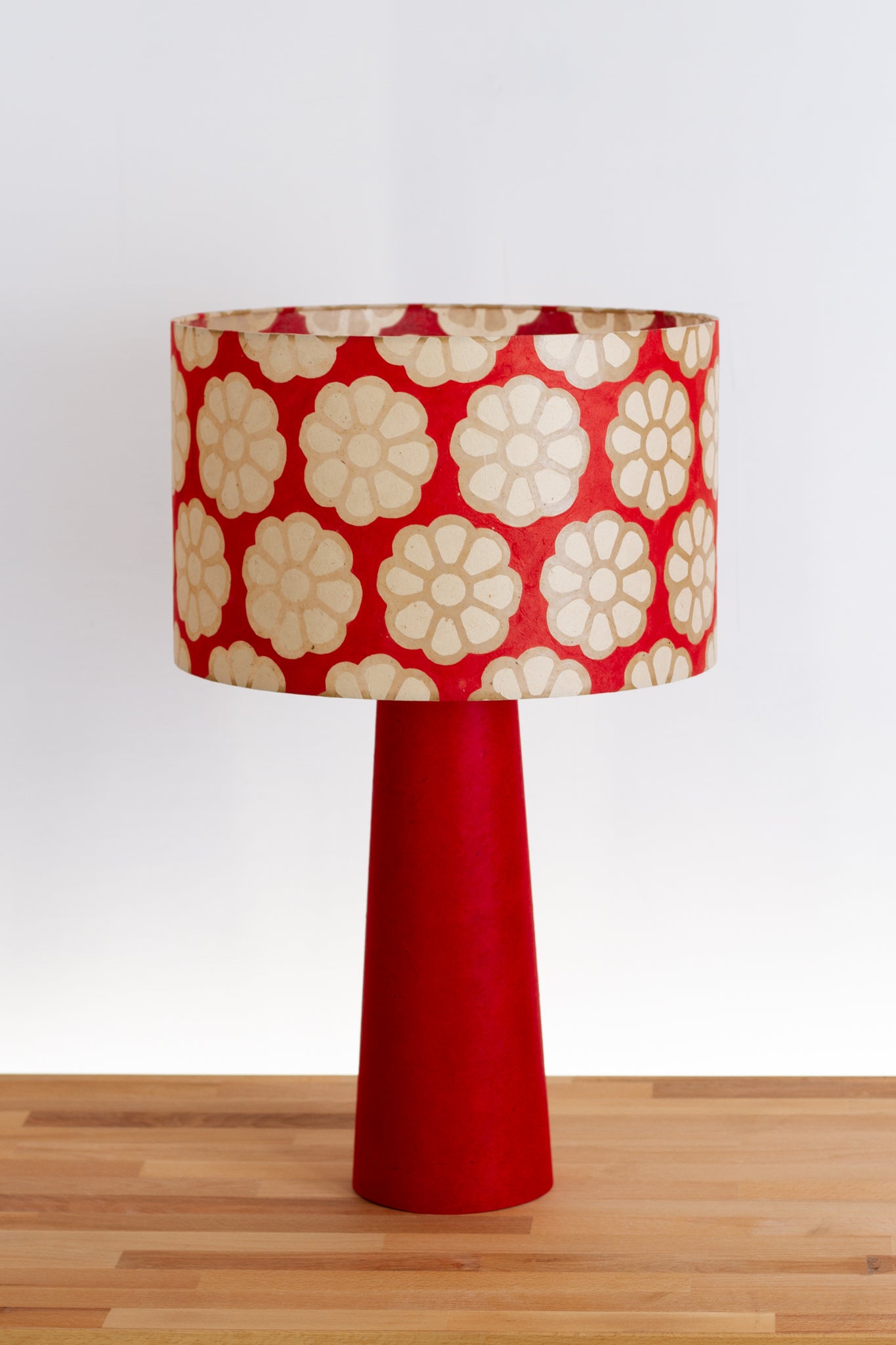 Matching Table Lamp Large with Drum Lamp Shade ~ Batik Big Flower on Red (P18)