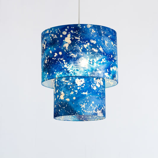 2 Tier Lamp Shade - B113 ~ Batik Ocean Blues, 30cm x 20cm & 20cm x 15cm