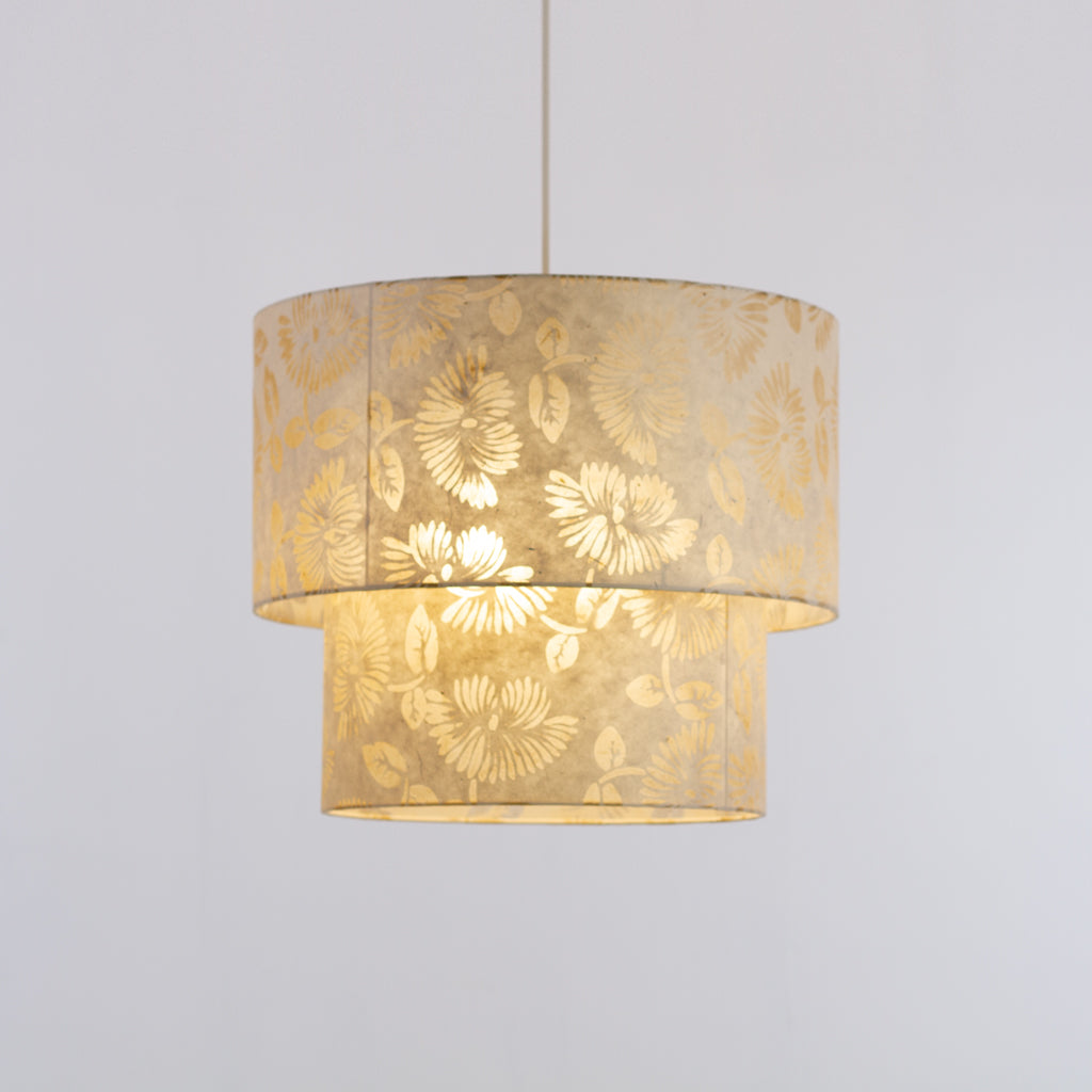 2 Tier Lamp Shade - P09 - Batik Peony on Natural, 40cm x 20cm & 30cm x 15cm