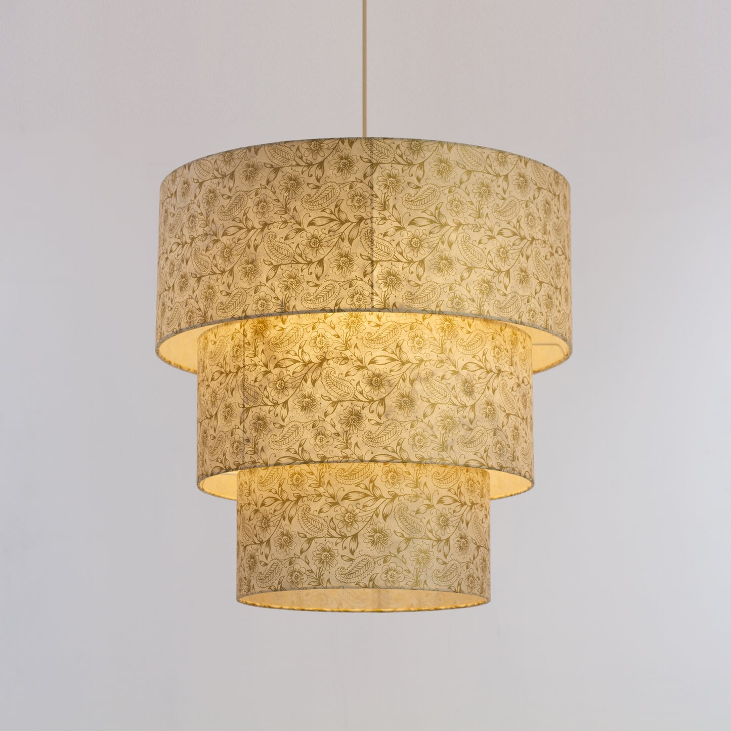 3 Tier Lamp Shade - P69 - Garden Gold on Natural, 50cm x 20cm, 40cm x 17.5cm & 30cm x 15cm