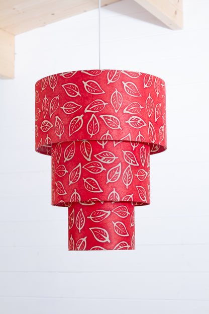 3 Tier Lamp Shade - P30 - Batik Leaf on Red, 40cm x 20cm, 30cm x 17.5cm & 20cm x 15cm