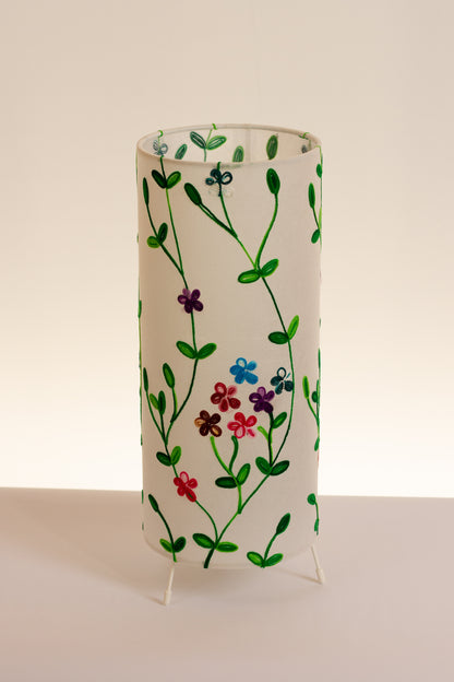 Free Standing Table Lamp Small - P43 ~ Embroidered Flowers on White