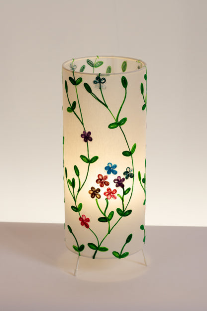 Free Standing Table Lamp Small - P43 ~ Embroidered Flowers on White