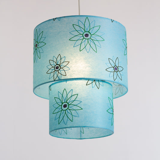 2 Tier Lamp Shade - P44 ~ Abstract Flowers on Teal, 30cm x 20cm & 20cm x 15cm