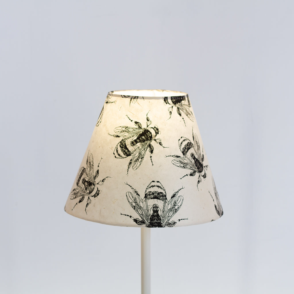 Conical Lamp Shade P42 - Bees Screen Print on Natural Lokta, 15cm(top) x 30cm(bottom) x 22cm(height)