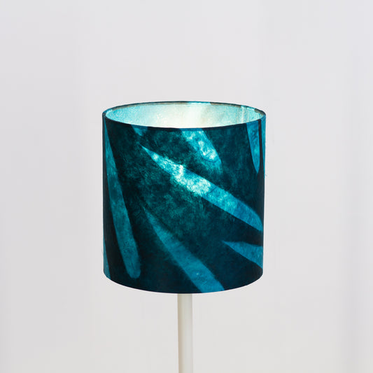 Drum Lamp Shade - P99 - Resistance Dyed Teal Bamboo, 20cm(d) x 20cm(h)