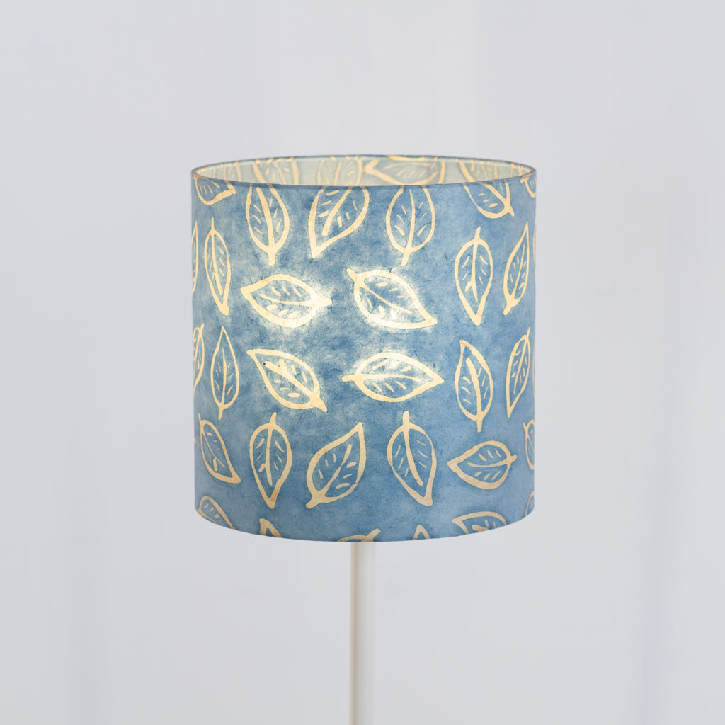 Drum Lamp Shade - P31 - Batik Leaf on Blue, 25cm x 25cm