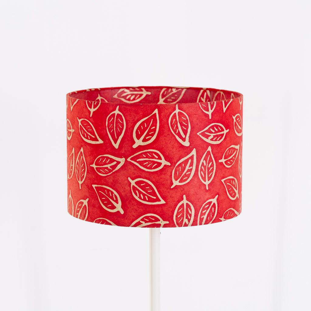 Drum Lamp Shade - P30 - Batik Leaf on Red, 30cm(d) x 20cm(h)