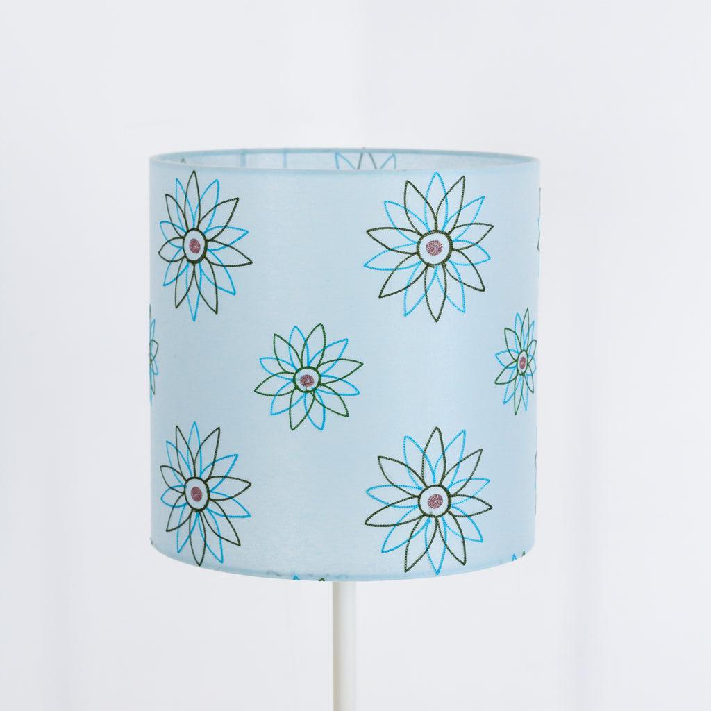 Drum Lamp Shades P45 ~ Embroidered Aqua