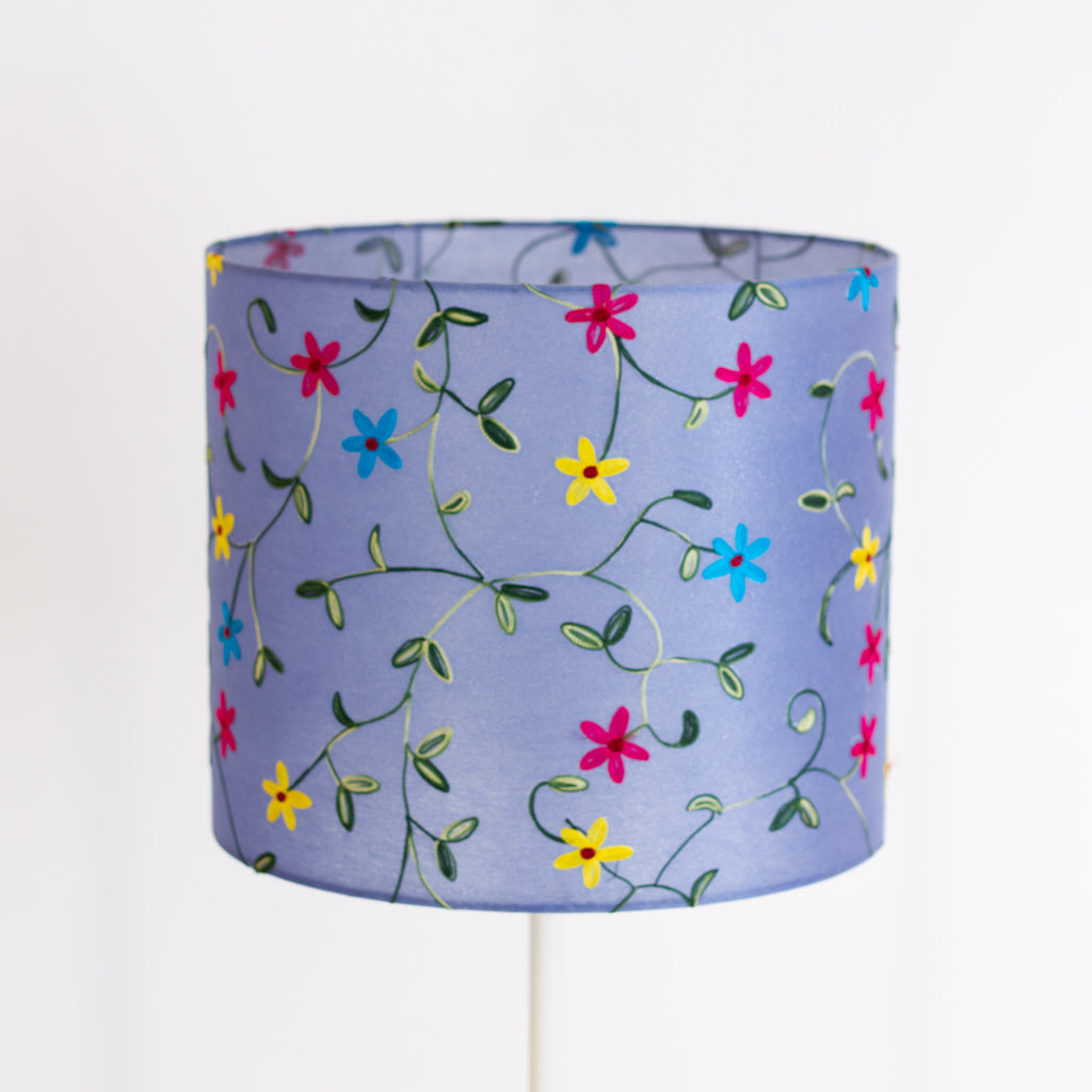 Drum Lamp Shade - P46 ~ Embroidered Evening Blue, 35cm(d) x 30cm(h)
