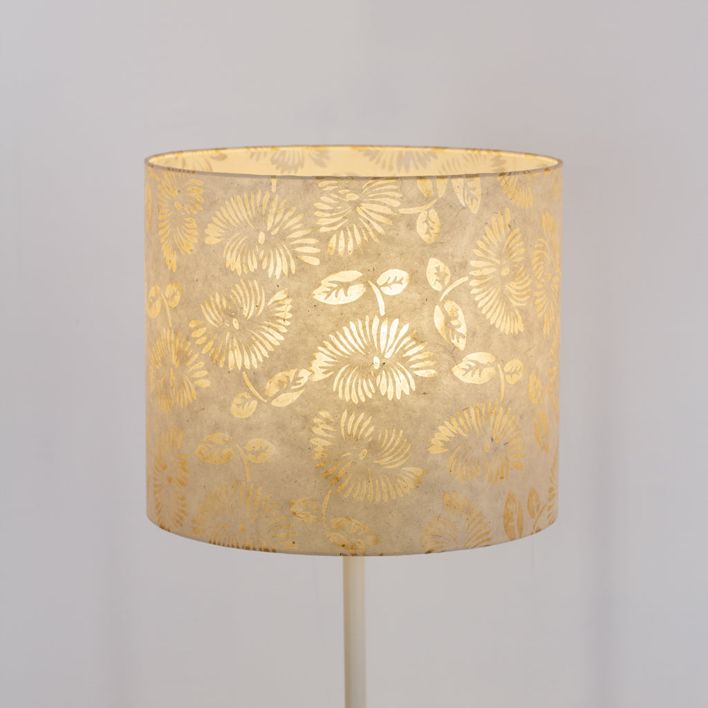 Drum Lamp Shade - P09 - Batik Peony on Natural, 35cm(d) x 30cm(h)