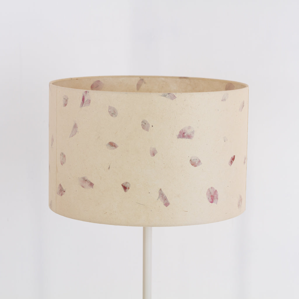 Drum Lamp Shade - P33 - Rose Petals on Natural Lokta, 40cm(d) x 25cm(h)