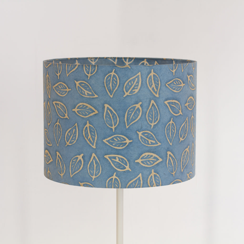 Drum Lamp Shade - P31 - Batik Leaf on Blue, 40cm(d) x 30cm(h)