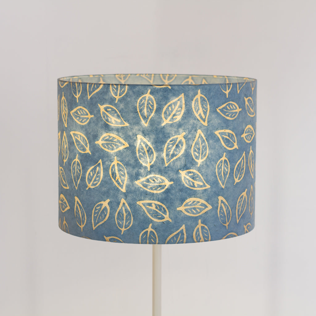 Drum Lamp Shade - P31 - Batik Leaf on Blue, 40cm(d) x 30cm(h)