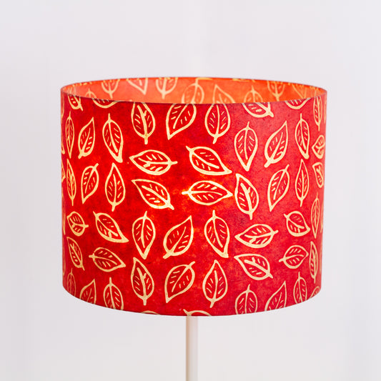 Drum Lamp Shade - P30 - Batik Leaf on Red, 40cm(d) x 30cm(h)