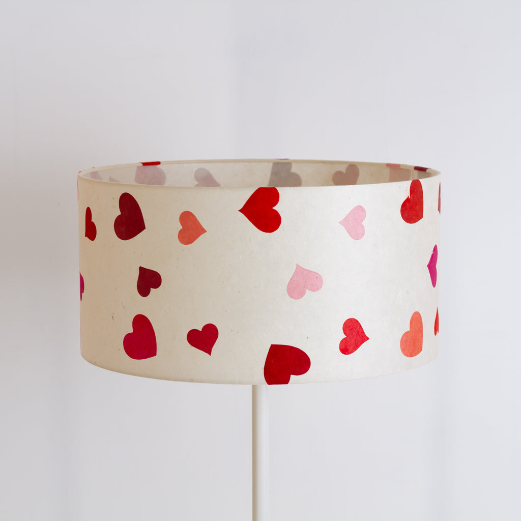 Drum Lamp Shade - P82 - Hearts on Lokta Paper, 50cm(d) x 25cm(h)