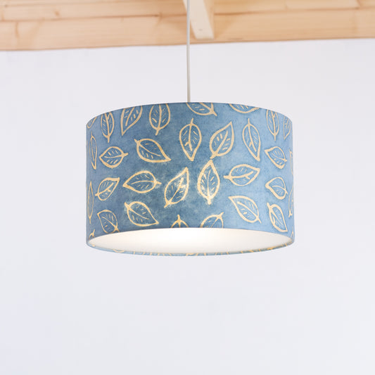 Drum Lamp Shade - P31 - Batik Leaf on Blue, 35cm(d) x 20cm(h)