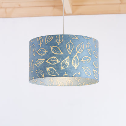 Drum Lamp Shade - P31 - Batik Leaf on Blue, 35cm(d) x 20cm(h)