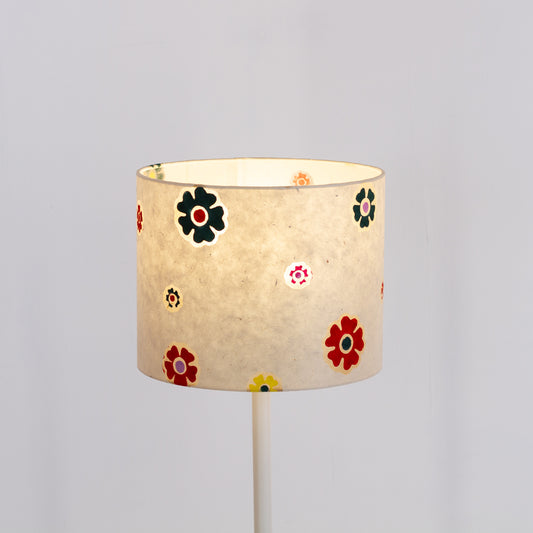 Drum Lamp Shade - P35 ~ Batik Multi Flower on Natural, 25cm x 20cm