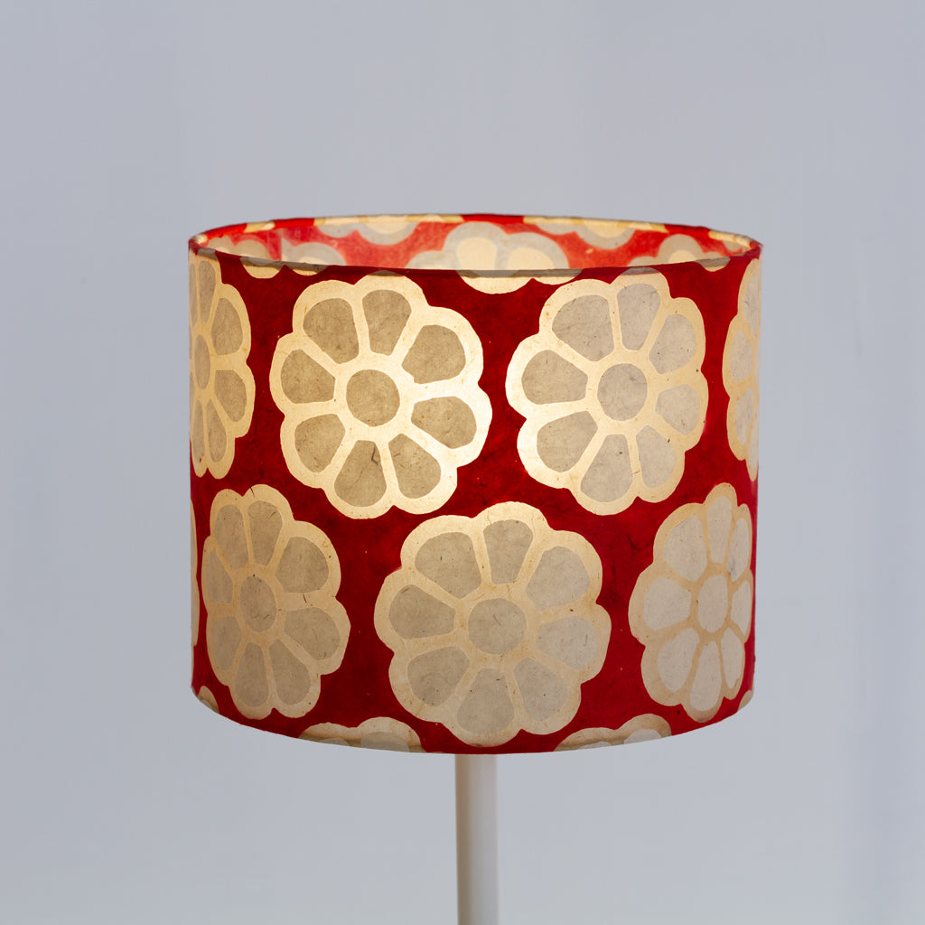 Drum Lamp Shade - P18 ~ Batik Big Flower on Red, 25cm x 20cm