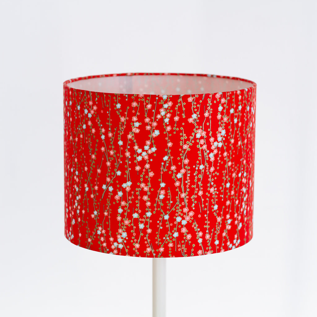Drum Lamp Shade - W01 ~ Red Daisies, 25cm x 20cm