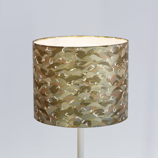 Drum Lamp Shade - W03 ~ Gold Waves on Greys, 25cm x 20cm