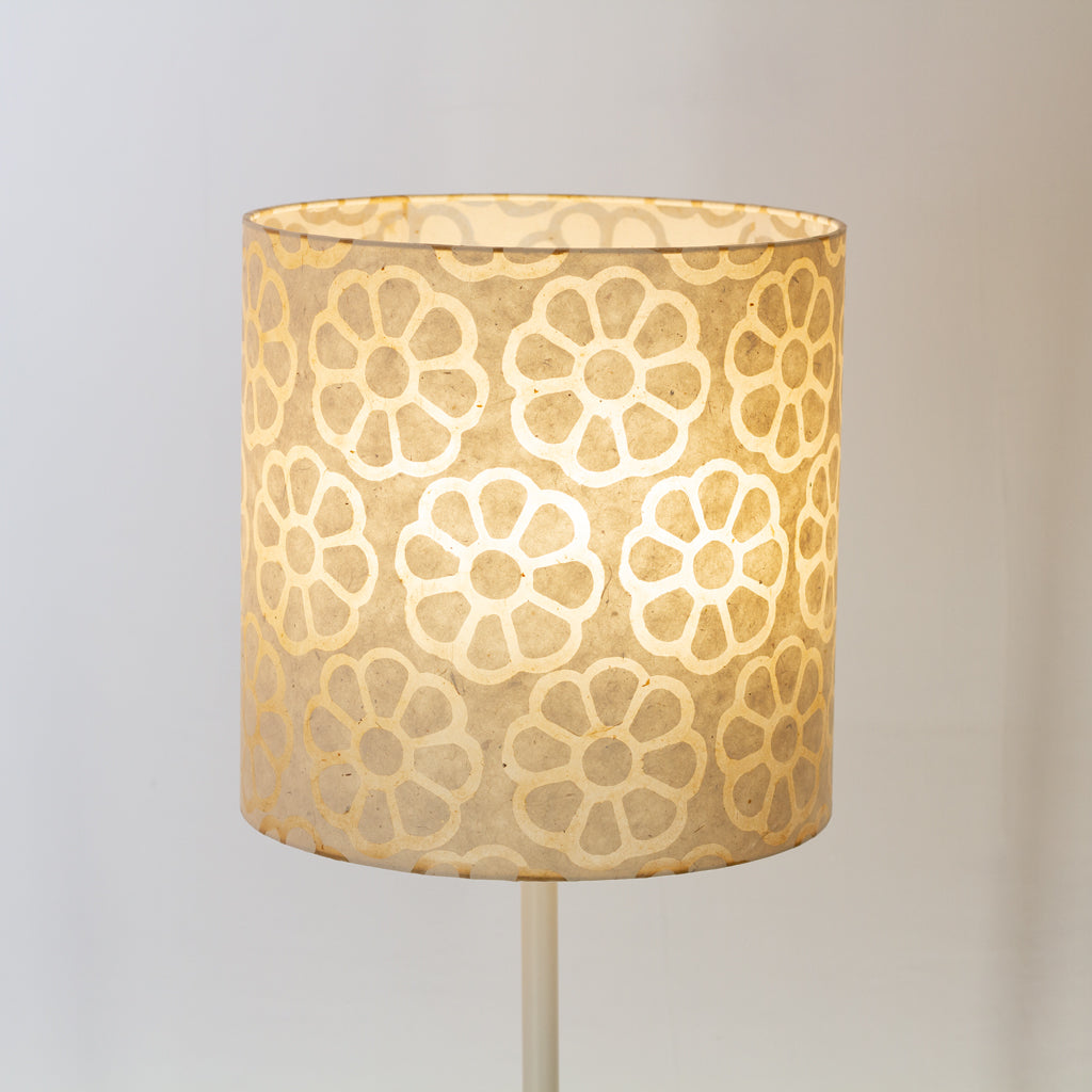 Drum Lamp Shade - P17 - Batik Big Flower on Natural, 30cm(d) x 30cm(h)