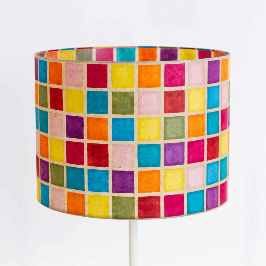 Drum Lamp Shade - P01 - Batik Multi Square, 40cm(d) x 30cm(h)