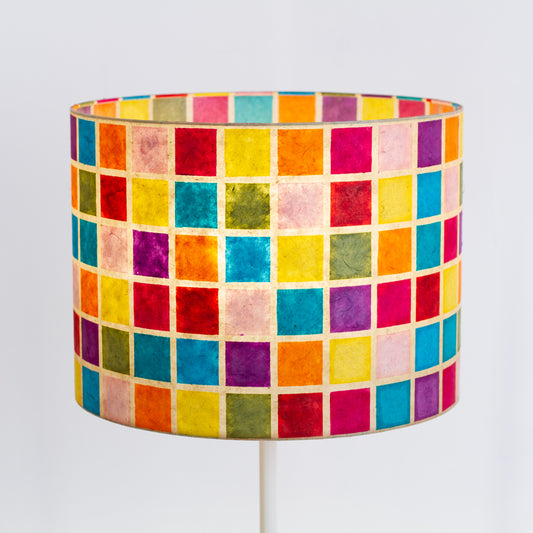 Drum Lamp Shade - P01 - Batik Multi Square, 40cm(d) x 30cm(h)