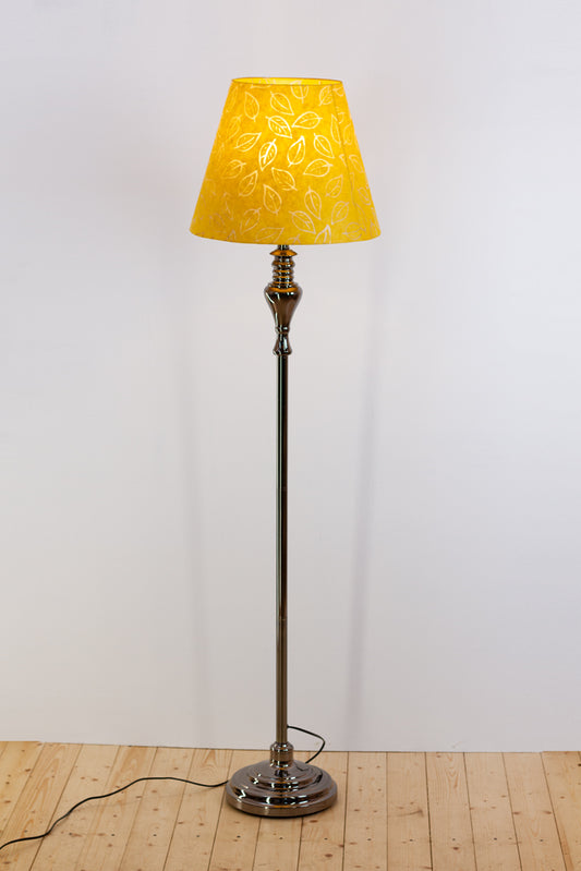 Dark Chrome Floor Lamp ~ Conical Lamp Shade B107 ~ Batik Leaf Yellow