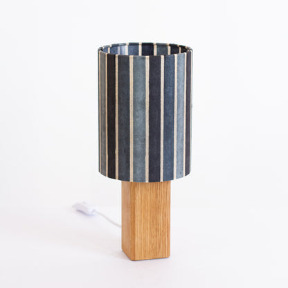 Square Oak Table Lamp with 15cm Drum Lamp Shade P08 ~ Batik Stripes Grey