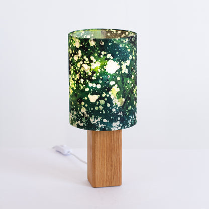 Square Oak Table Lamp with 15cm Drum Lamp Shade B114 ~ Batik Canopy Greens