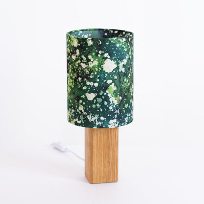 Square Oak Table Lamp with 15cm Drum Lamp Shade B114 ~ Batik Canopy Greens