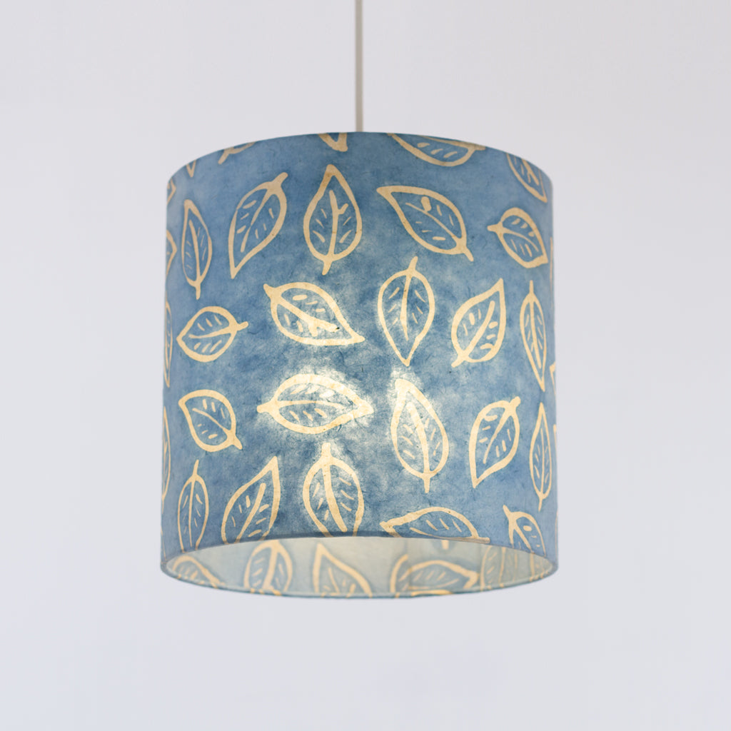 Drum Lamp Shade - P31 - Batik Leaf on Blue, 25cm x 25cm
