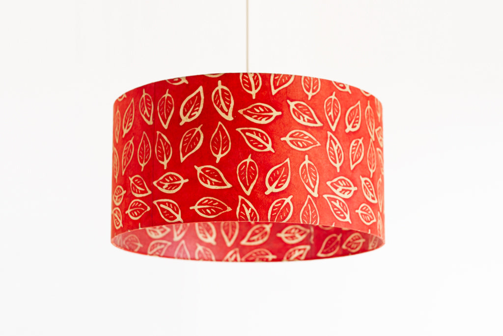 Drum Lamp Shade - P30 - Batik Leaf on Red, 50cm(d) x 25cm(h)