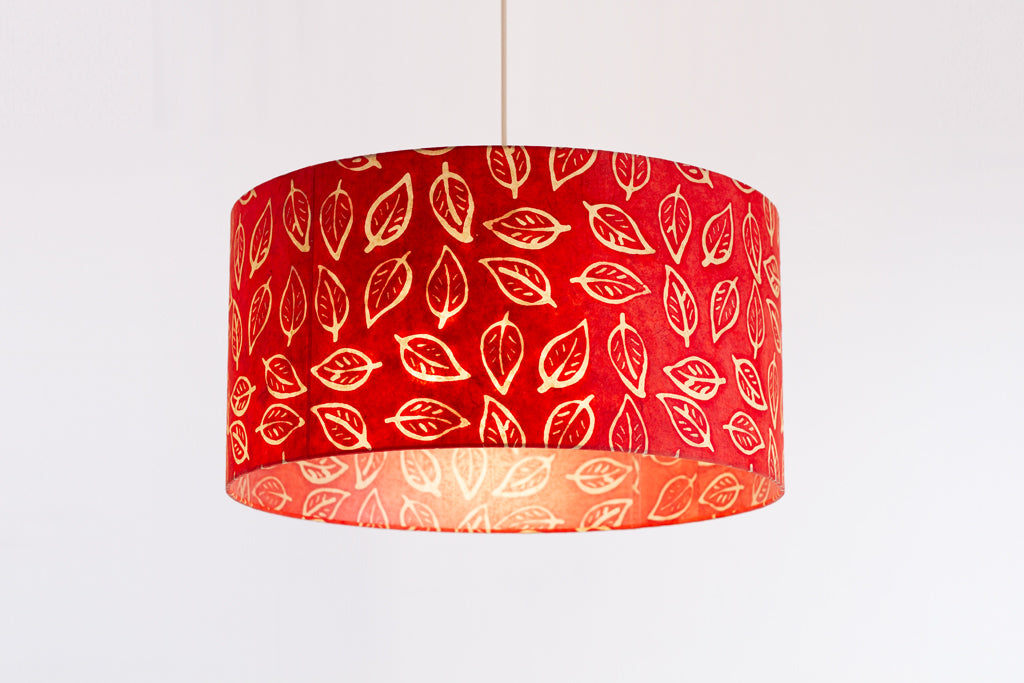Drum Lamp Shade - P30 - Batik Leaf on Red, 50cm(d) x 25cm(h)
