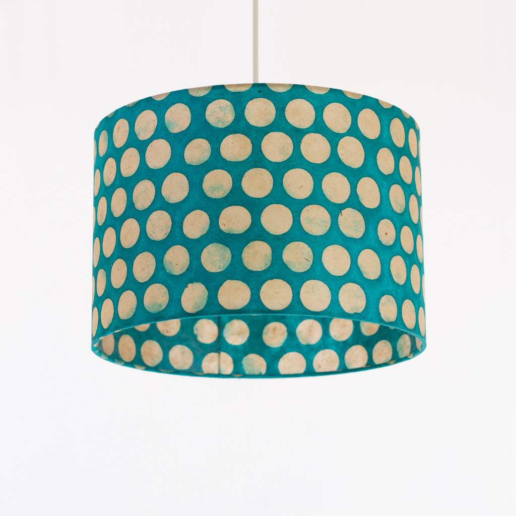 Drum Lamp Shade - P97 - Batik Dots on Cyan, 30cm(d) x 20cm(h)