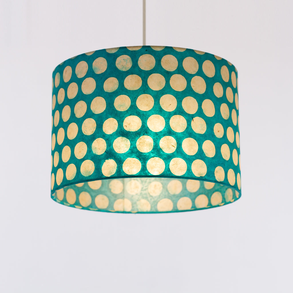 Drum Lamp Shade - P97 - Batik Dots on Cyan, 30cm(d) x 20cm(h)