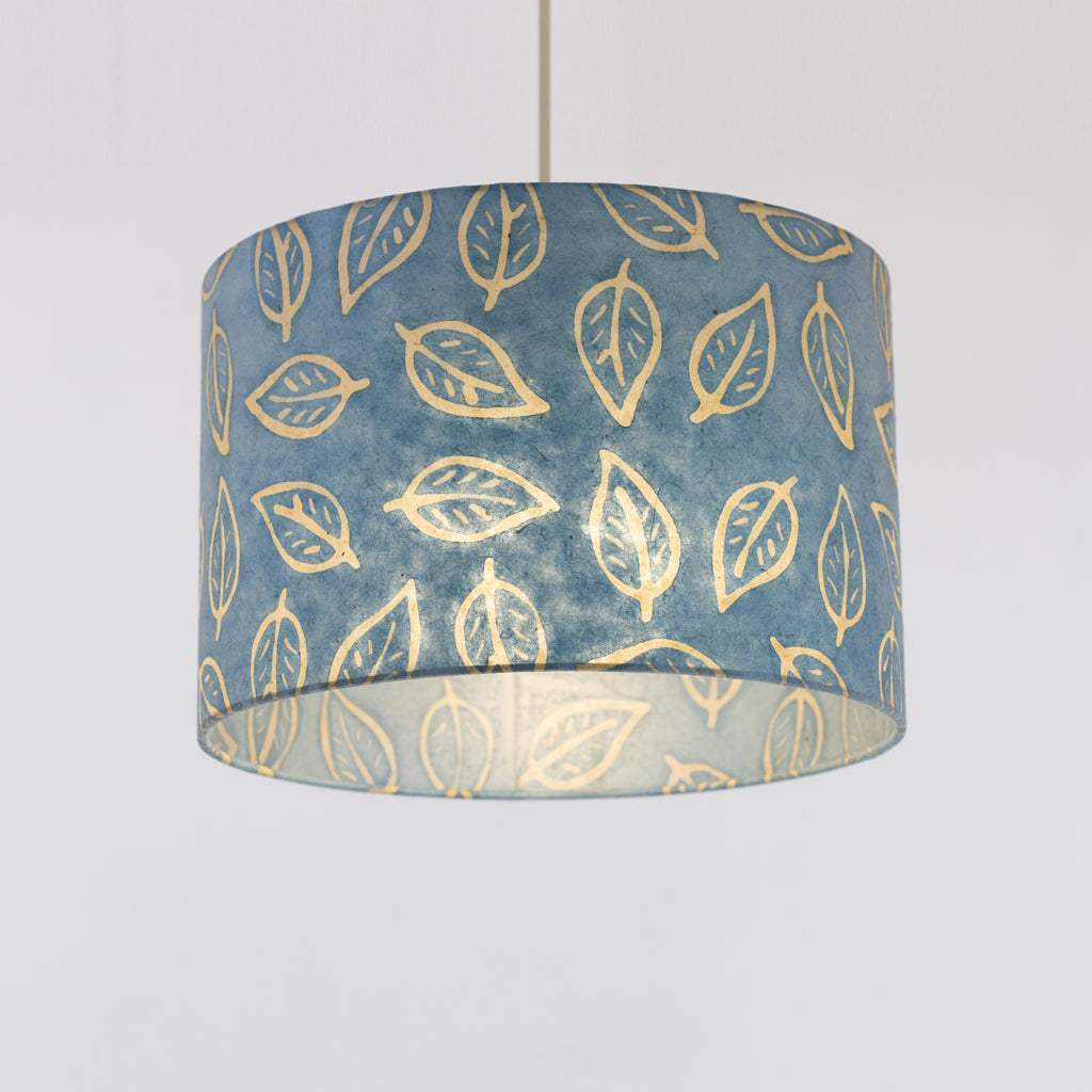 Drum Lamp Shade - P31 - Batik Leaf on Blue, 30cm(d) x 20cm(h)