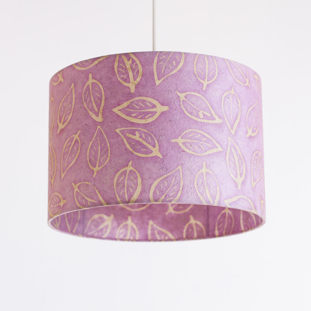 Drum Lamp Shade - P68 - Batik Leaf on Purple, 30cm(d) x 20cm(h)