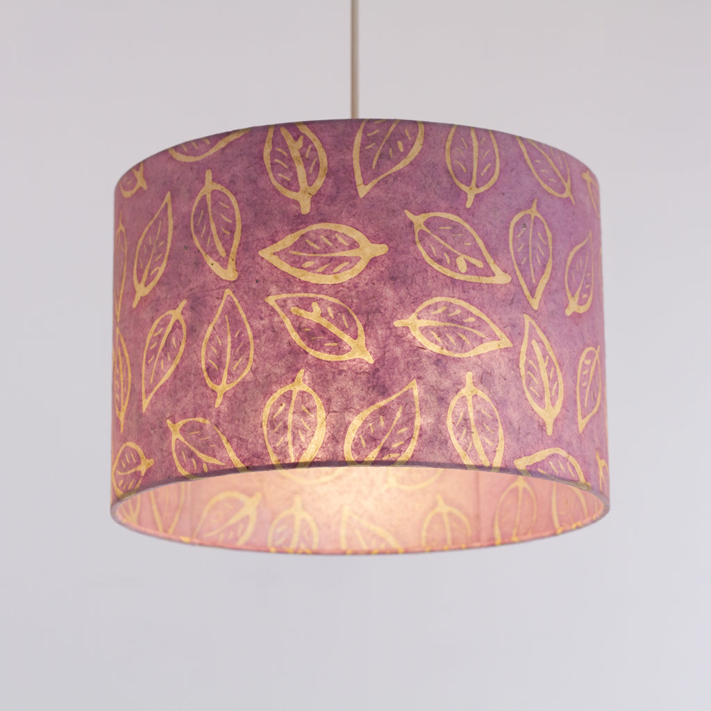 Drum Lamp Shade - P68 - Batik Leaf on Purple, 30cm(d) x 20cm(h)
