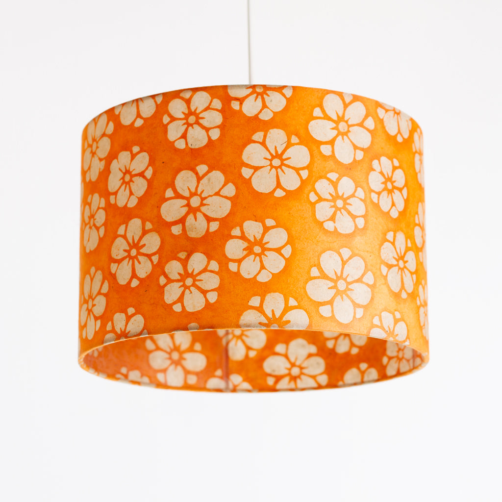Drum Lamp Shade - P94 - Batik Star Flower on Orange, 30cm(d) x 20cm(h)