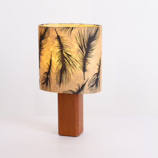 Square Sapele Table Lamp with 20cm Oval Lamp Shade B102 - Black Feathers
