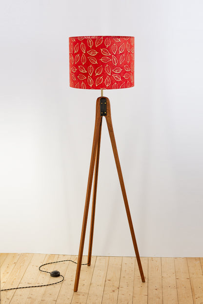 Sapele Tripod Floor Lamp - P30 - Batik Leaf on Red