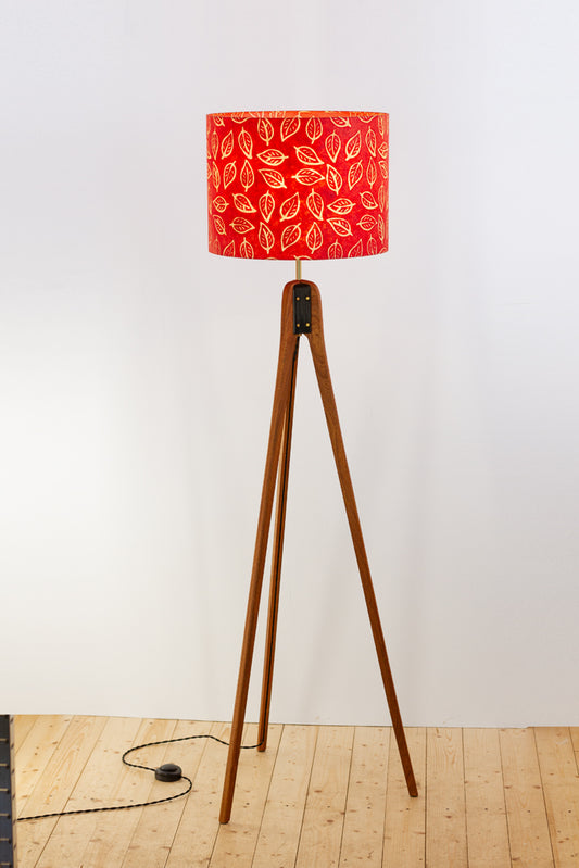 Sapele Tripod Floor Lamp - P30 - Batik Leaf on Red